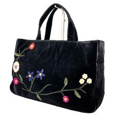 Dolce & Gabbana Black Velvet Floral Embroidered Tote Bag Women Italy 21cm picture