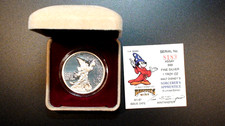 1987 DISNEY SORCERER'S APPRENTICE 1 OZ .999 SILVER COIN IN CAPSULE WITH COA picture