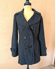 Forever Twenty One Women's Gray Wool Blend Lined Mid-Length Pea Coat M picture