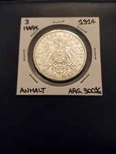 Silver coin 3 stamps 1914 Anhalt qFDC, Germany, 3 mark German States picture
