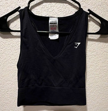 Gymshark Women’s Black V-Neck Racerback Cropped Stretch Tank Top Size S picture