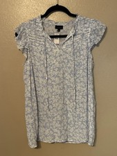 NWT Talbots Blue & White Flutter Sleeve Top Size S picture