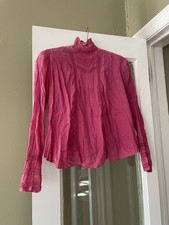 Women’s Antique Edwardian Hot Pink Dyed Cotton Blouse Size XS AS IS Wearable picture