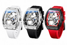 OLEVS Watch for Men Skeleton Automatic Tonneau Silicone Strap Business Luxury picture