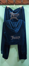 Juicy Couture Women’s Blue Velour 2pc Tracksuit Hoodie Pants Zip Pockets L picture