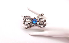 HOBE 1940s STERLING SILVER LG. BLUE STONE RIBBON BOWKNOT VINTAGE BROOCH/PIN EXC picture