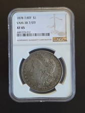 1878 P 7/8TF Morgan Silver Dollar VAM-38 7/5 TF XF45 NGC picture