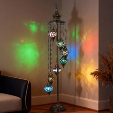 Turkish Mosaic Floor Lamp 7 Globes – 63” Tall Handmade Lamp with Bulbs Included picture