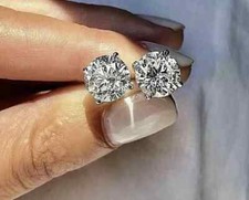 4.00 Ct Round Cut VVS1/D Lab Created Stud Earrings 14k White Gold 8mm Screw Back picture