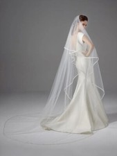 wedding veil chapel length Peter Langer off white with delicate rope trim picture