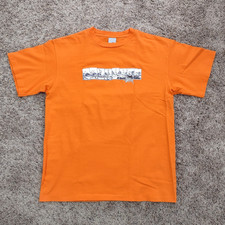 Vintage 90s-Y2K Stüssy T-Shirt Skateboarder Grinding Rail Tee Size L Orange picture