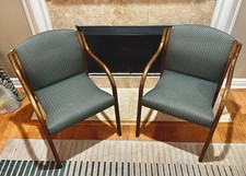 PAIR MCM/Modern Bentwood Upholstered Armchairs — Nice Condition picture