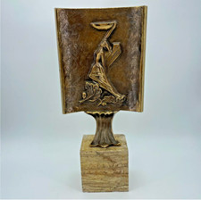 MCM Bronze Sculpture Woman Torch Marble Base Olympics Italy Vintage Art 17in picture