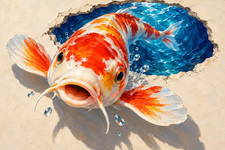 Original Hand Painted Koi Fish 24x16 Acrylic Canvas 3D Wall Art picture