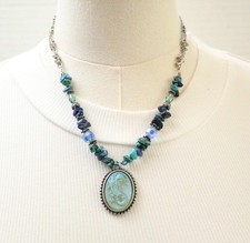 VTG Kirks Folly Necklace Mermaid Iridescent Stone Glass Dolphins Silver Tone picture