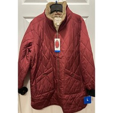 NWT Weatherproof Vintage Quilted Sherpa Lined Jacket Burgundy Womens L Long Coat picture