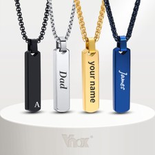 Vnox Personalized Bar Initial Necklaces for Men Boys Geometric Vertical Pendant picture