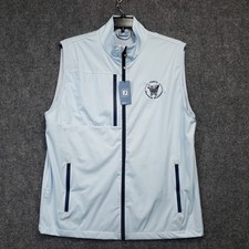 FootJoy Tempo Soft Shell Vest Mens XL Blue Zip Pockets Mock Neck Tony's Logo NEW picture
