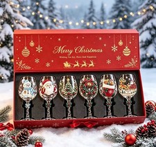 LUXURY NEW Christmas 3D Wine Glass Collection Gift Box Set, 6 Festive Designs picture