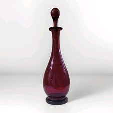 Antique Bohemian Ruby Flashed Glass Decanter Bottle W/ Stopper Rough Pontil 