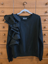 NEW Gracia Black Ruffle-Shoulder Crewneck Sz Large picture