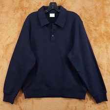 MANGO MNG Sweater Mens Medium Navy Collared Polo Fleece Lined Sweatshirt picture