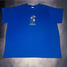 Rare Vintage 90s Blue Lily Embroidered Tee with pink lilies picture