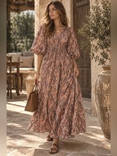 THE GREAT The Bohemian Dress Size 3 Paisley Maxi Midi NWT Puff Sleeve picture