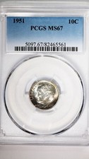 1951-P Roosevelt Dime PCGS MS 67 Toned Coin picture