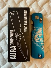 Vero Engineering Aura Blue Drop Point w/Wolf - BNIB picture