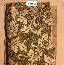 1950's-60's Olive Green & Cream Floral Pattern Woven Fabric Table Cloth, Blanket picture