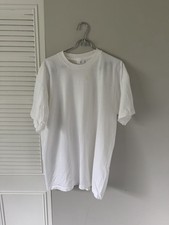 VTG Thrashed Boxy White Blank Grunge T-Shirt L picture