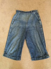 1950s blue denim side-zip short 3/4 jeans pants  picture