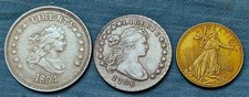 3 Pre-owned Local Estate Sale Fantasy Coins: 2 Silver-Plated and 1 Gold-Plated picture