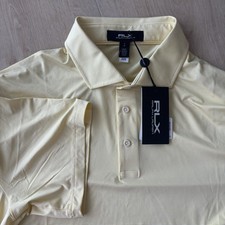RLX Ralph Lauren Polo Shirt Mens LARGE Yellow Striped Golf Performance NEW $110 picture