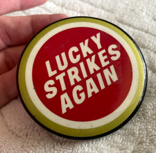 Vintage Lucky Strikes Again Lucky Strike Cigarette Advertising Pinback Button picture