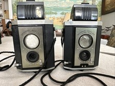 Lot Of 2 1940s Brownie Reflex Synchro Kodak Cameras With Straps, Twin Lens picture