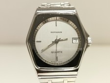 VINTAGE RARE BEAUTIFUL SWISS MEN'S ALL STAINLESS STEEL QUARTZ WATCH 