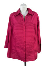 CJ Banks Women's Dark Pink Textured Front 3/4 Sleeve Button Up Blouse - Plus 2X picture