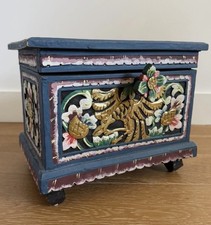 Vintage Wood Carved Box Made In Indonesia Hand Painted Floral Design picture