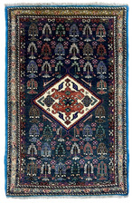 Vintage Ardebil Tribal Geometric 3x4 Oriental Hand Knotted Wool Area Rug Navy picture