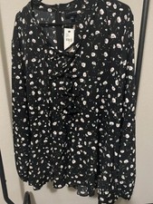 Lane Bryant Black Floral Ruffle-Front Blouse with White Blooms Womens 22 picture