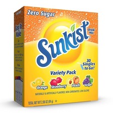 Sunkist Soda Variety Pack Singles To Go Orange Strawberry Grape and Peach 30 cT picture