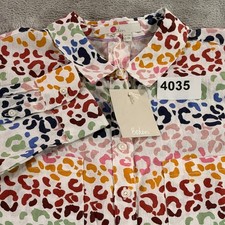 Boden Button Down Shirt Womens 8R Multi Rainbow Leopard Print Linen W0274 picture