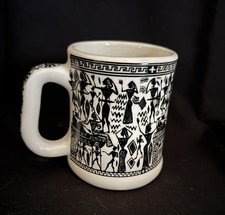Vintage 1973 Geometrique Greek Pottery Mug Made in Hellas Greece 5” picture
