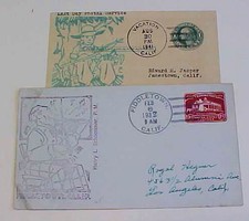 US  COULTER CACHET FIDDLETOWN CA 1937 on ENTIRE & VACATION CALIFORNIA 1941 CARD picture