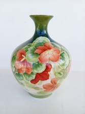 Antique PT Bavaria Tirschenreuth Hand Painted Nasturtium Vase Signed 7