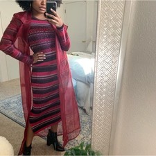Opening Ceremony Burgundy Striped Midi Dress SMALL Ribbed Knit Designer $475 picture