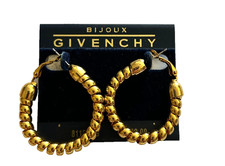 Vtg 80s GIVENCHY BIJOUX Gold Coiled Chunky Col Hoop Earrings Pierced Runway NOC picture