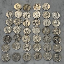 [Lot of 40] Washington Standing Quarter Mixed Full Roll - LOW GRADE - 90% Silver picture